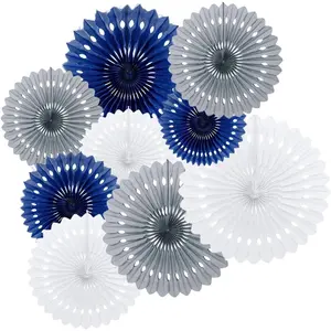 9 count Navy Blue Gray White Tissue Paper Party Fan Pom Poms Nautical  Boy Shower Navy Wedding 1st  Birthday Bachelorette Party Backdrop   Wall  Decoration