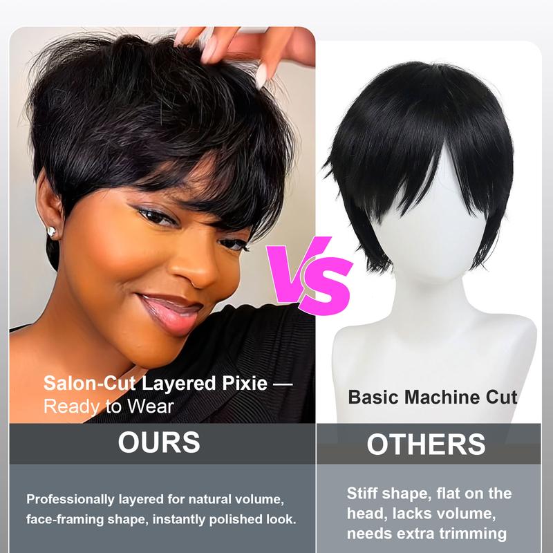 ShowRealHair 9149 Ombre Blonde Color Pixie Cut Wig Honey Blonde Pixie Wigs for Black Women Short Layerd Short Wigs With Bangs Brazilian Virgin Human Hair Pixie Cut Layered Wig
