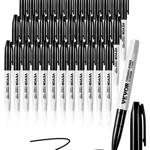 VEVOR 36-Count Black Fine Point Permanent Ink Markers, Waterproof & Fade-Resistant, Comfortable for All Users, Ideal for Back to School & Auto-Manufacturing Tasks, Suitable for Metal & Plastic Use, College Office Supplies