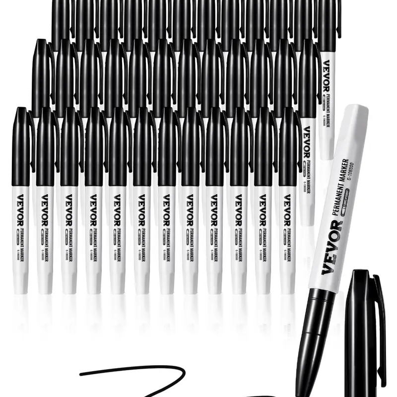 VEVOR 36-Count Black Fine Point Permanent Ink Markers, Waterproof & Fade-Resistant, Comfortable for All Users, Ideal for Back to School & Auto-Manufacturing Tasks, Suitable for Metal & Plastic Use, College Office Supplies