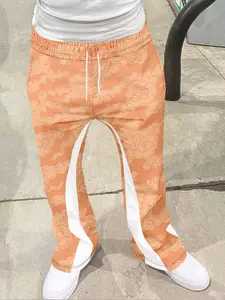 Men's streetwear retro flared pants, ethnic style geometric printed casual sweatpants, a fusion of "ethnic style+street style", drawstring waistband+white stripes on the sides+tassel decoration on the hems, combining decorative and casual feel