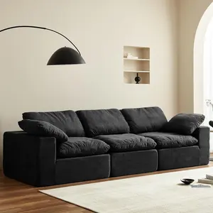Swbvs 3-Piece Convertible Corduroy Sofas Set, Customizable Modular Sectional Couch with Chaise, Deep Seat Modern Corduroy Sofa for Living Room, Oversized Lounge Couch with Removable Cushions, Black