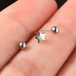 Oufer 16G Threadless Push Pin Star Heart Flat Back Clean Round Cartilage Nose Lip Stud Earring