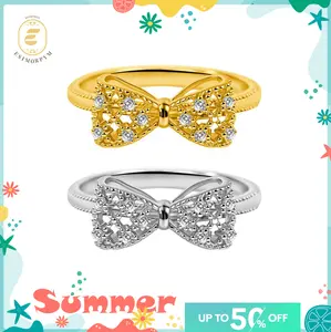 EOM 18K Gold-Plated Moissanite Dreamy Bow Ring Eternal Knot Ring Jewelry Perfect Birthday Engagement Wedding Anniversary Christmas Gift