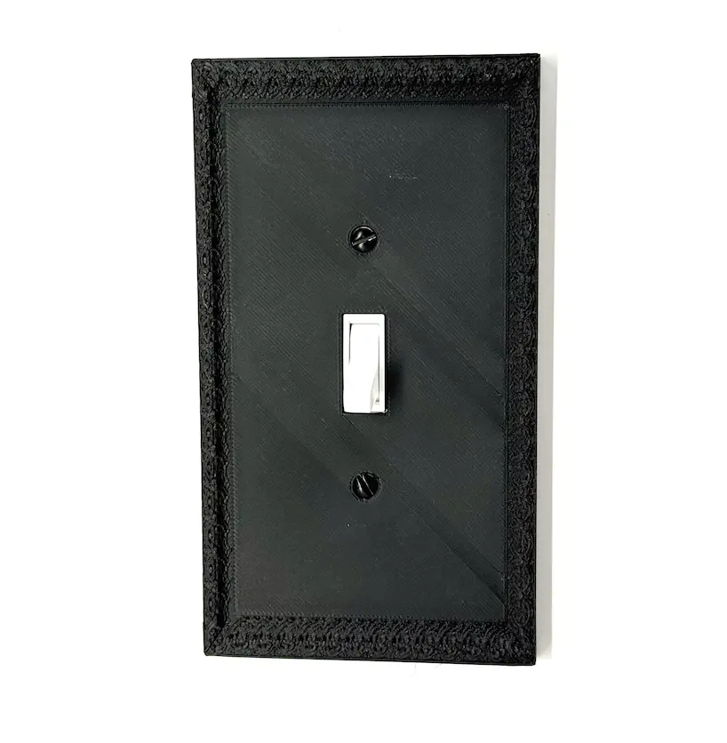 Victorian-Style Light Switch & Outlet Cover Plate – Decorative Black Wall Plate with Ornate Trim