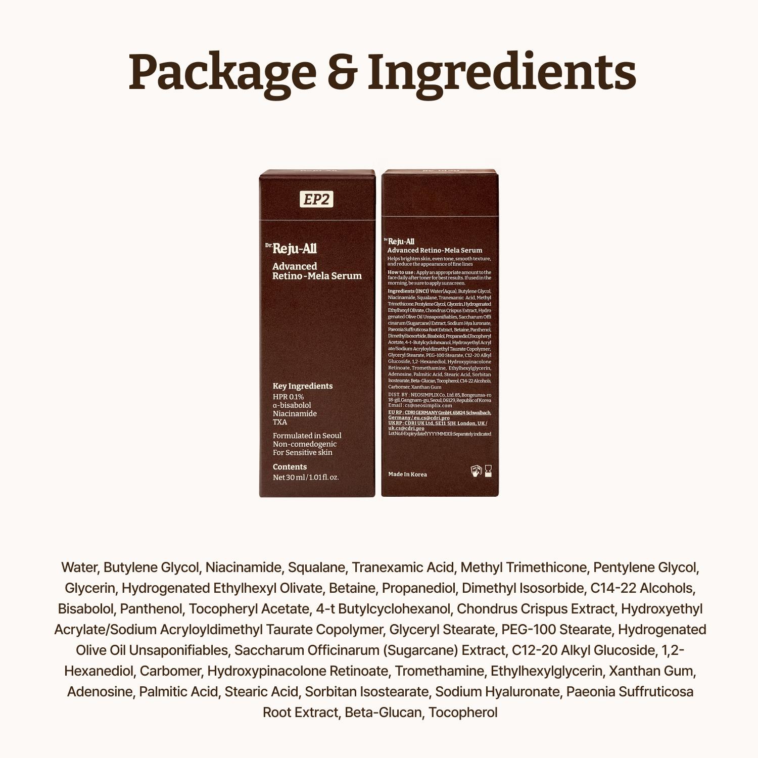 Dr.Reju-All Advanced Retino-Mela Serum – HPR Retinol Serum for Face – Anti-Aging, Pore Minimizer, Next-Gen Korean Skin care – Gentle & Beginner-Friendly – Niacinamide 10% & TXA 4% – 1 Fl Oz