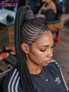 30 Inches Cornrow Box Braided Wigs Synthetic Full Lace Wigs High Ponytail Braids Wig Handmade Knotless Box Braids For Black Women