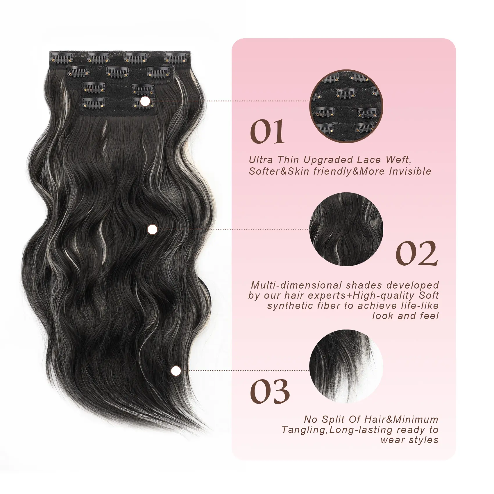 【QBEAUTY】24--Clip- in Synthetic Hair Extensions Long Wavy 4PCS Thick Hairpieces Double Weft Natural Hair Extensions for WomenNew Upgraded Lace Weft Natural Thick Hairpieces Same Amount Of Full Hair With Lighter Weight All Day Comfort Outdoorfun SpringSta 【QBEAUTY】24--Clip- in Synthetic Hair Extensions Long Wavy 4PCS Thick Hairpieces Double Weft Natural Hair Extensions for WomenNew Upgraded Lace Weft Natural Thick Hairpieces Same Amount Of Full Hair With Lighter Weight All Day Comfort Outdoorfun SpringSta