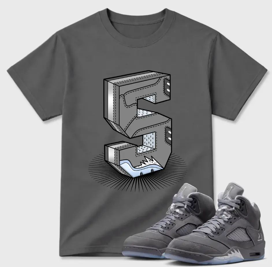Number Statue Shirt To Match 5 Wolf Grey, 5 Wolf Grey Sneaker Matching Shirt, Sneaker Match Tee, Cotton Unisex Graphic T-Shirt