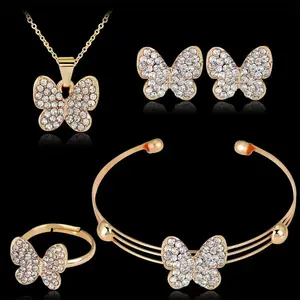 Fashion trend four piece jewelry set, starry sky butterfly necklace, earrings, rings, bracelets set combination
