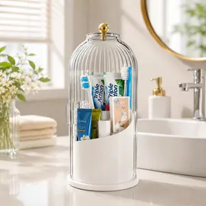 Dustproof Rotating Electric Toothbrush Holder with Cover, Multifunctional Toothpaste and Toothbrush Organizer for Bathroom Counter, Compact Hygiene Storage Rack for Manual and Electric Toothbrushes, Clear Protective Case for Kids and Adults