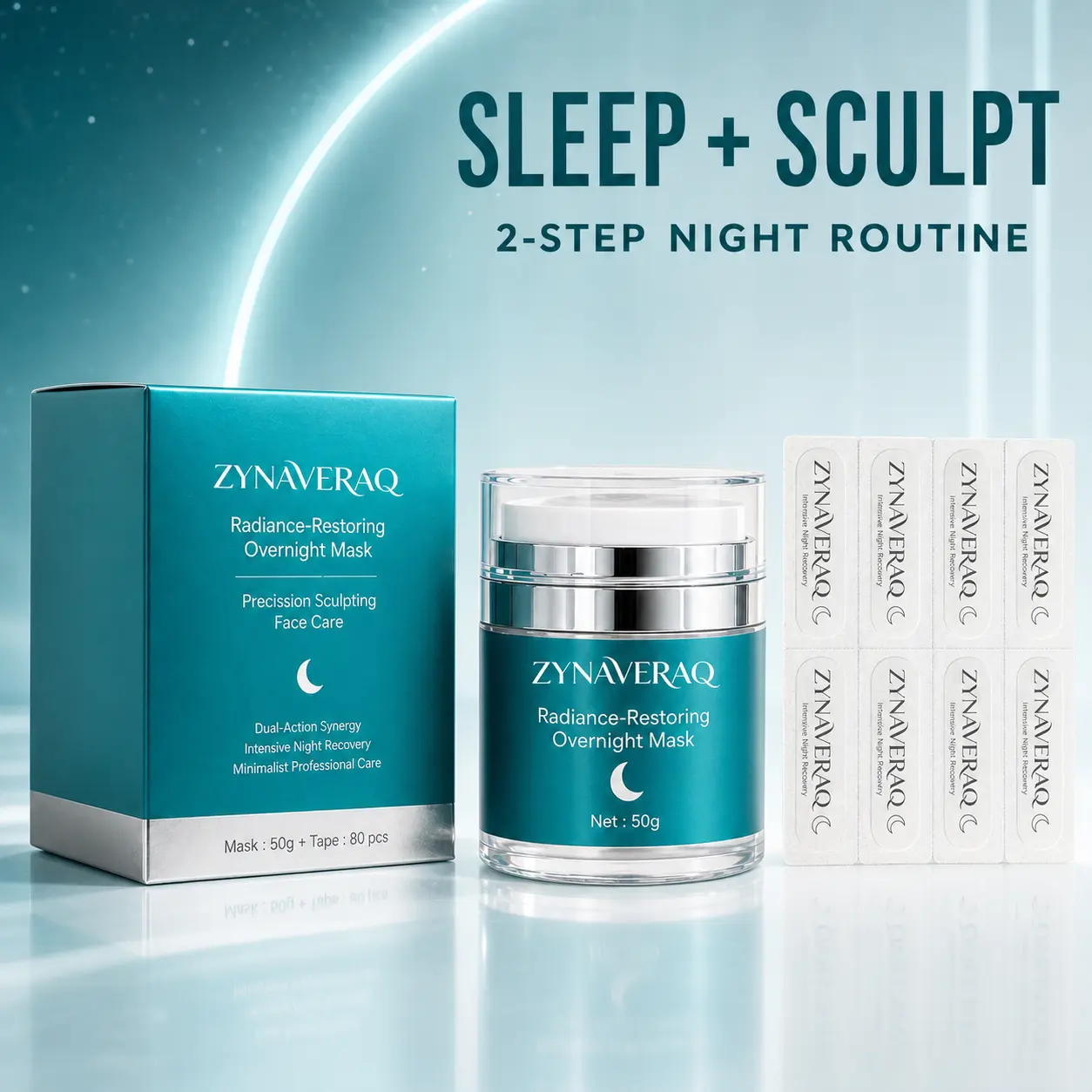 ZYNAVERAQ Radiance-Restoring Overnight Mask & Face Tape Set, 50 g Sleeping Face Mask with 80 Pre-Cut Facial Tapes, Two-Step Night Skin Care Kit for Morning Glow