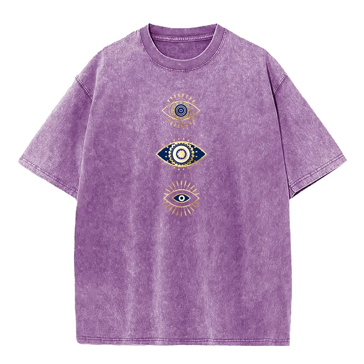 Women's Pure Cotton Heavyweight Washed Fit Acid Wash "Seeing Eye" Graphic Print T-Shirt - Short Sleeve, Round Neck, Sporty Chic, Vintage Casual Outdoor Streetwear Top (Pink) - New Year Appropriate, Thanksgiving, Easter