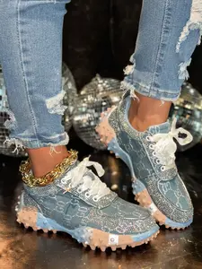 Women's Thick Sole Height Increasing Dad Shoes, Handmade Embellished Fashion Luxury Casual Trainer Women's Shoes, Unique Design Comfortable Sneakers