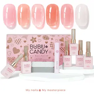 Exclusive to cecypatry BUBU CANDY 6pcs 15ml Jerry Gel Nail Polish Set Clear Natural Finish Non-Toxic Vegan with LED Light Nail Files & Magnet for Cuticle Care Gift, Quick-Drying DIY Nails Nail Art gel polish,2026 Spring Nail,liquid gel nails