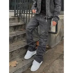 Men's Washed Solid Elastic Patchwork Slim-Fit High Street Korean Style Denim Jeans, Casual All-Season WearILxE