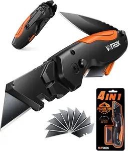 4-in-1 Multitool Folding Utility Knife Box Cutter, Pocket Knives with Belt Clip, Quick-Change Razor Knife with Blade Storage, Navajas para Trabajo,Fathers Day Dad Gifts, Extra 10 SK5 Blades