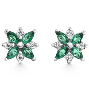 .60Ct Petal Green Emerald Diamond Earrings 14k White Gold Lab Grown Screw Back