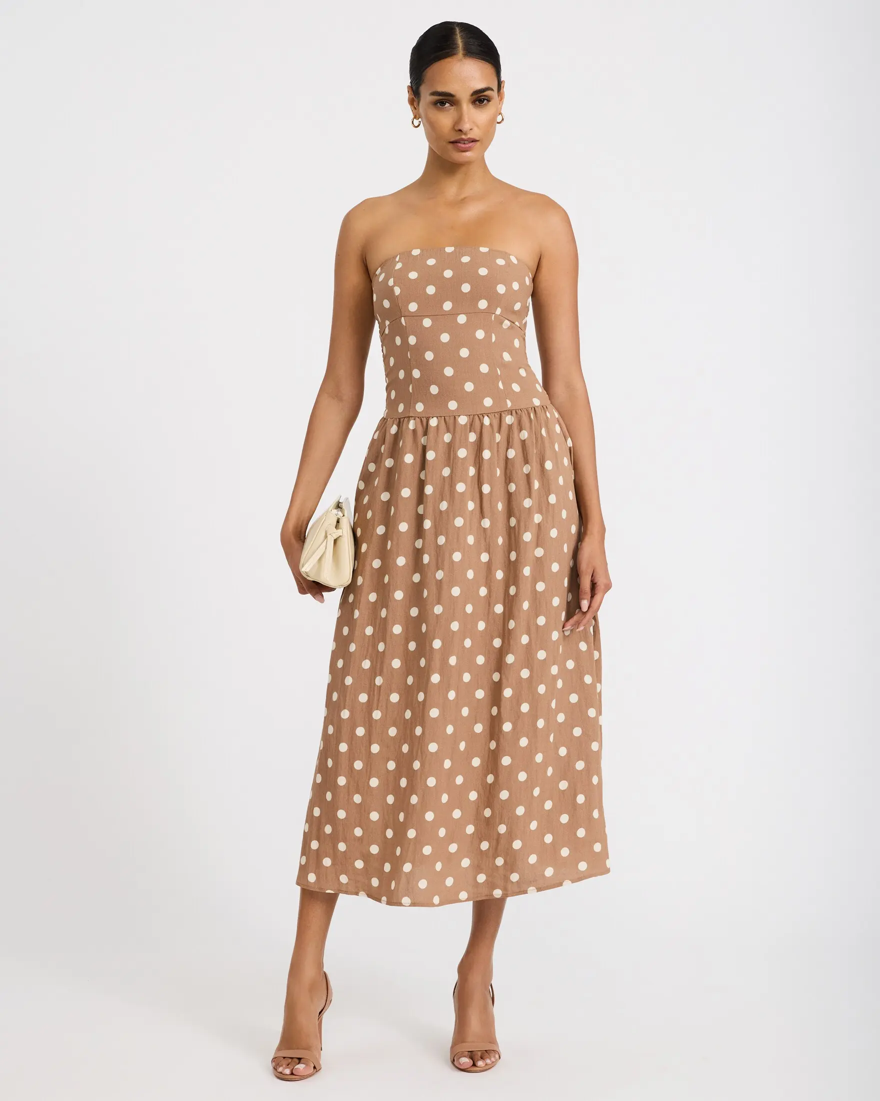 Express Polka Dot Strapless Drop Waist Maxi Tube Dress