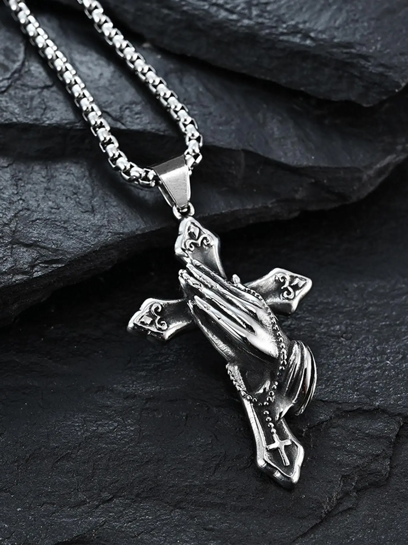 Vintage Cross Pendant Necklace for Men & Women, Stainless Steel Charm Necklace for Party, Daily Decor, Trendy All-match Goth Jewelry for Birthday Gift