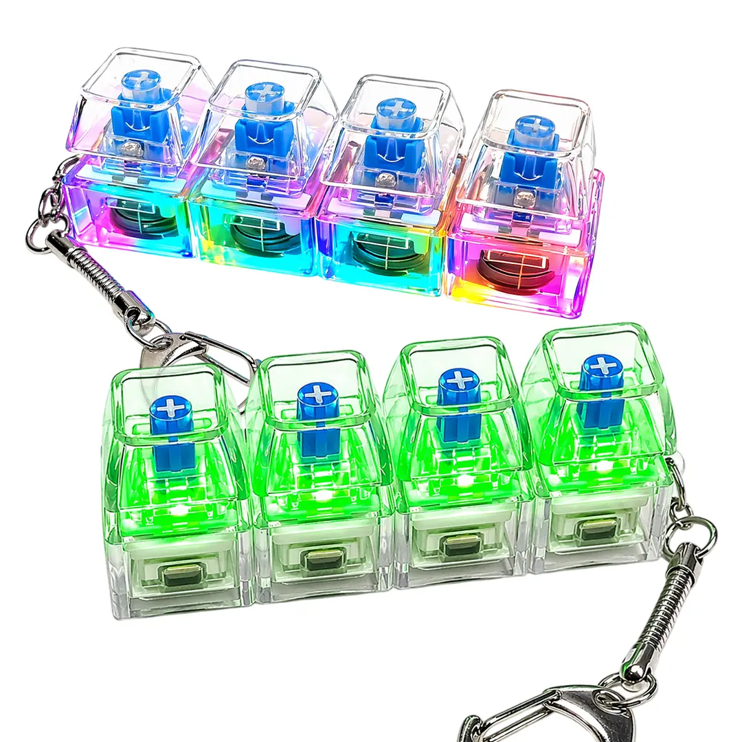 Keyboard Fidget Toy, Light Emitting Keychain, 4-In-1 Decompression Button, Stress Relief Gift, & Transparent Options