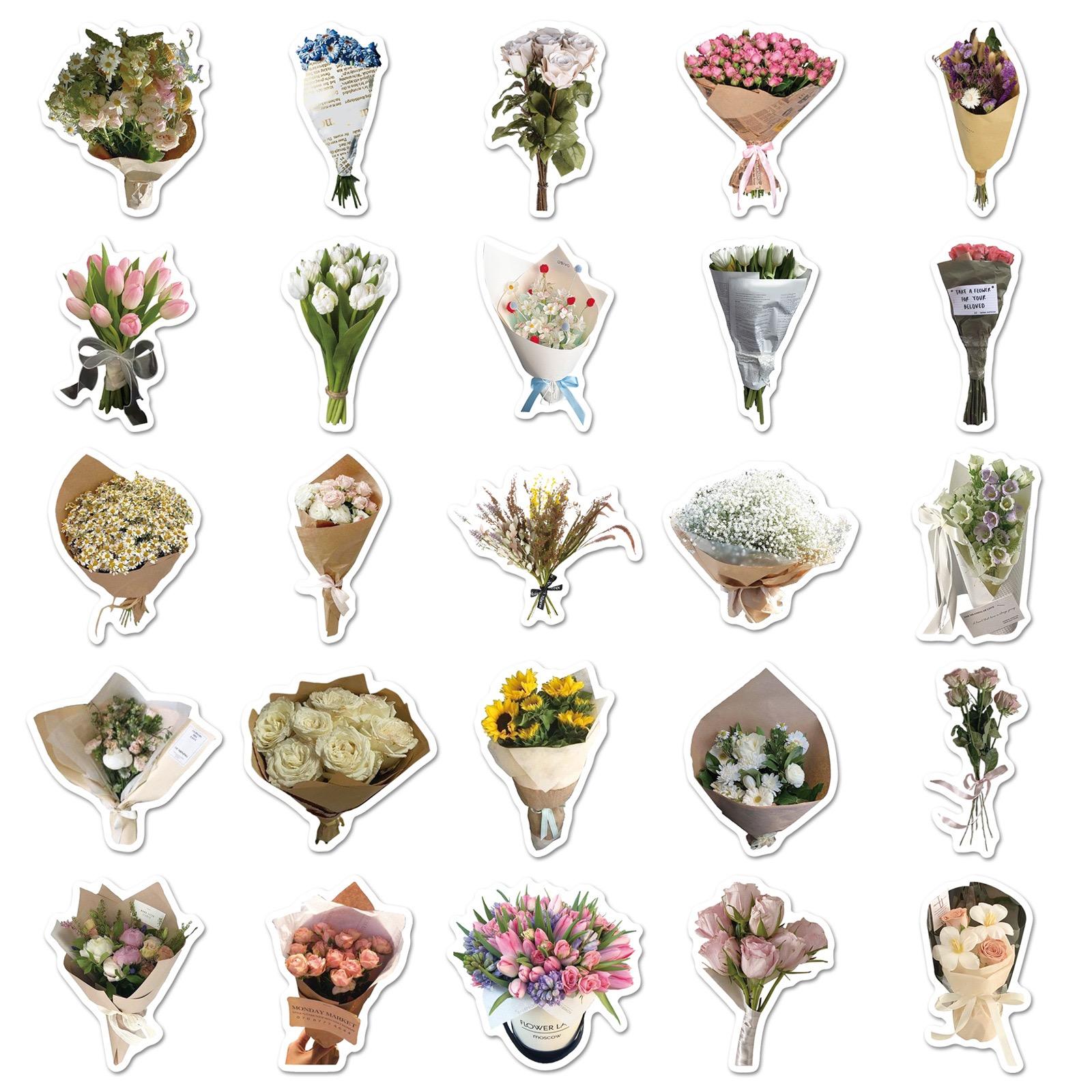 50pcs Bouquet Cartoon Plant Decorative Graffiti Stickers, DIY Stickers