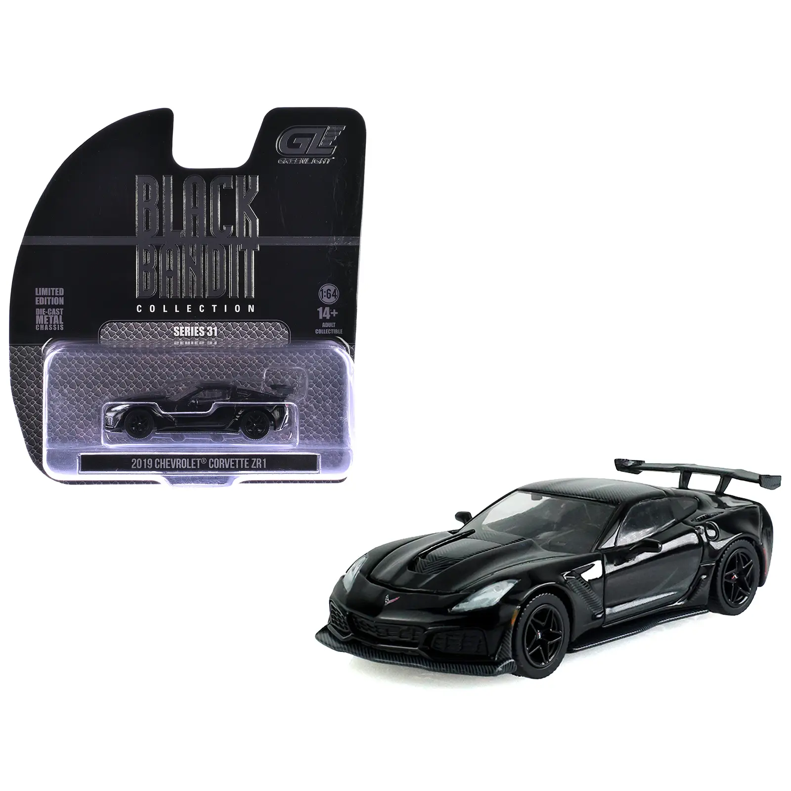 2019 Chevrolet Corvette ZR1 Black "Black Bandit" Series 31 1/64 Diecast Model Car by Greenlight