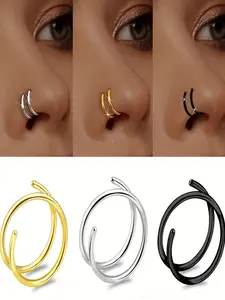 3pcs Fashion Twisted Nose Rings, 316 Stainless Steel Single Hole Spiral Earrings, Unisex Piercing Jewelry, Mother's Day Gift
