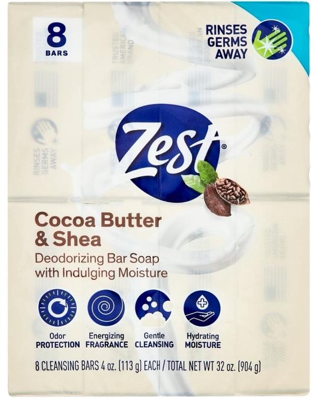 Zest Cocoa Butter & Shea Bar Soap, for All Skin Types, 4 oz, 8 Bars