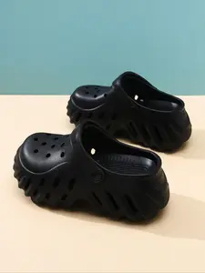 Women's Fashionable Solid Color Hollow Out Design Slides, Casual Comfortable Black Platform Slippers, Non-slip Slippers for Indoor & Outdoor Wear, Walking Shoes, Footwear