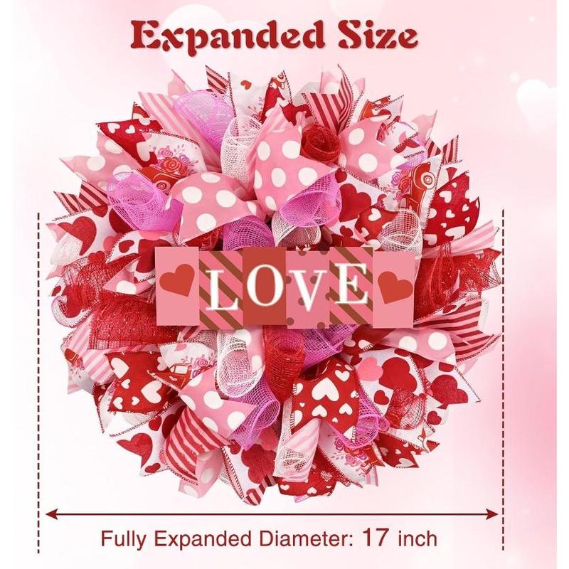 Waipfaru 17 Inch Valentines Day Mesh Wreath,Valentines Wreaths for Front Door with Love Wooden Sign Fishnet Yarn, Valentines Day Wedding Decorations for Indoor and Outdoor