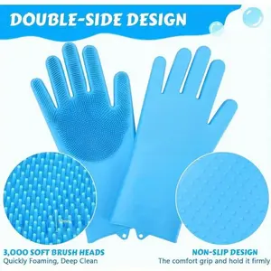 Pecute Pet Grooming Gloves, suitable for dogs and cats - Heat-resistant silicone bath gloves, high-density bristles, anti-slip hair removal gloves, used for hair removal and massage, waterproof dog and cat grooming set (blue)