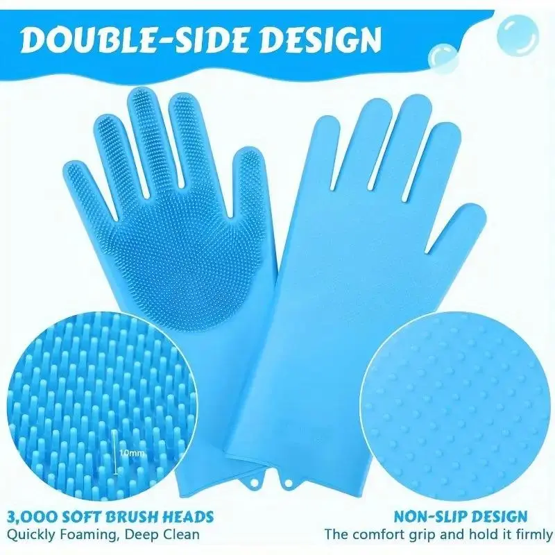 Pecute Pet Grooming Gloves, suitable for dogs and cats - Heat-resistant silicone bath gloves, high-density bristles, anti-slip hair removal gloves, used for hair removal and massage, waterproof dog and cat grooming set (blue)