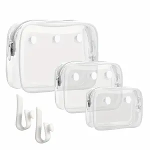 3 Packs Clear Beach Tote Bag with 2 Pack Insert Hooks Additions for Beach Bags Travel Makeup Clean Toiletry Brush Organizer Cosmetic Divider Storage Inner Pouch