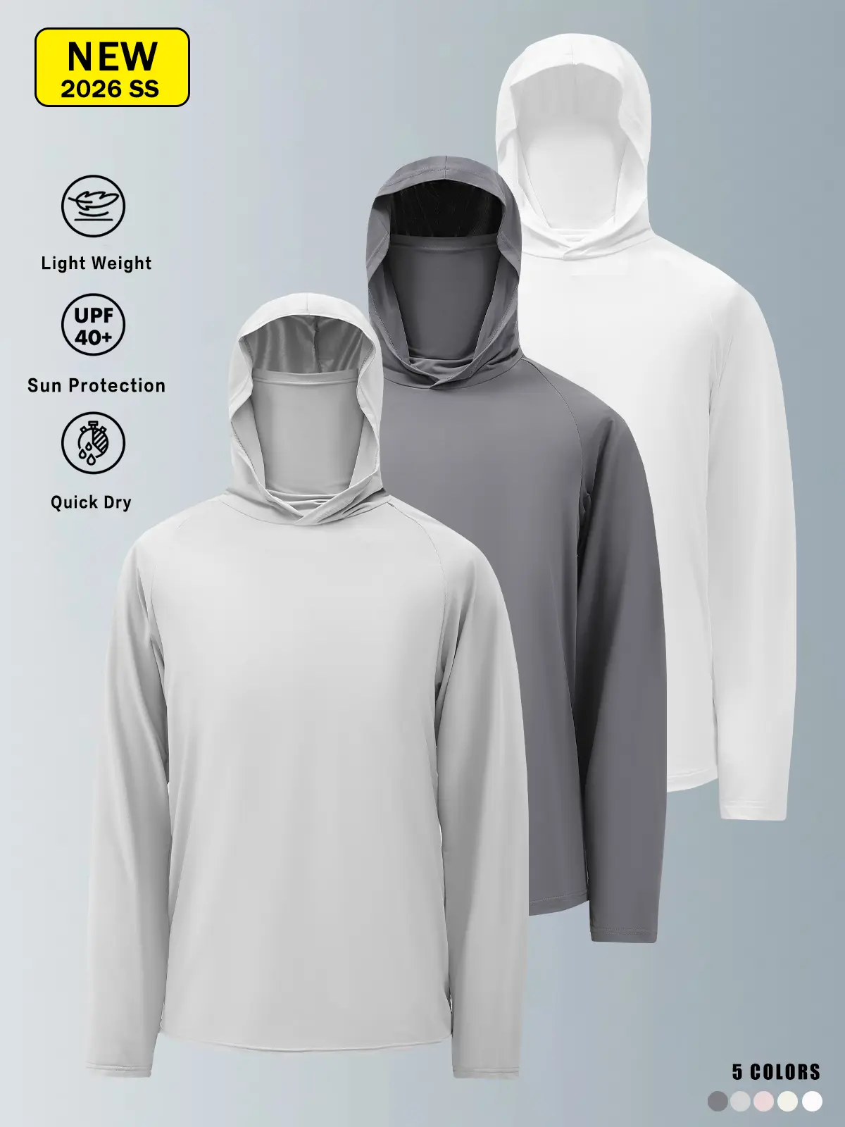 Unisex UPF 40+ Sun Protection Hoodie Shirt with Built-in Face Cover, Quick Dry Lightweight Long Sleeve UV Rash Guard, Outdoor Shirt for Fishing Hiking Cycling Men Women