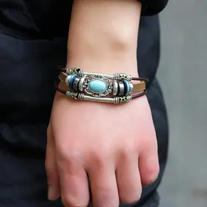 Vintage leather bracelet for men and women, turquoise leather bracelet, high-end exquisite leather bracelet