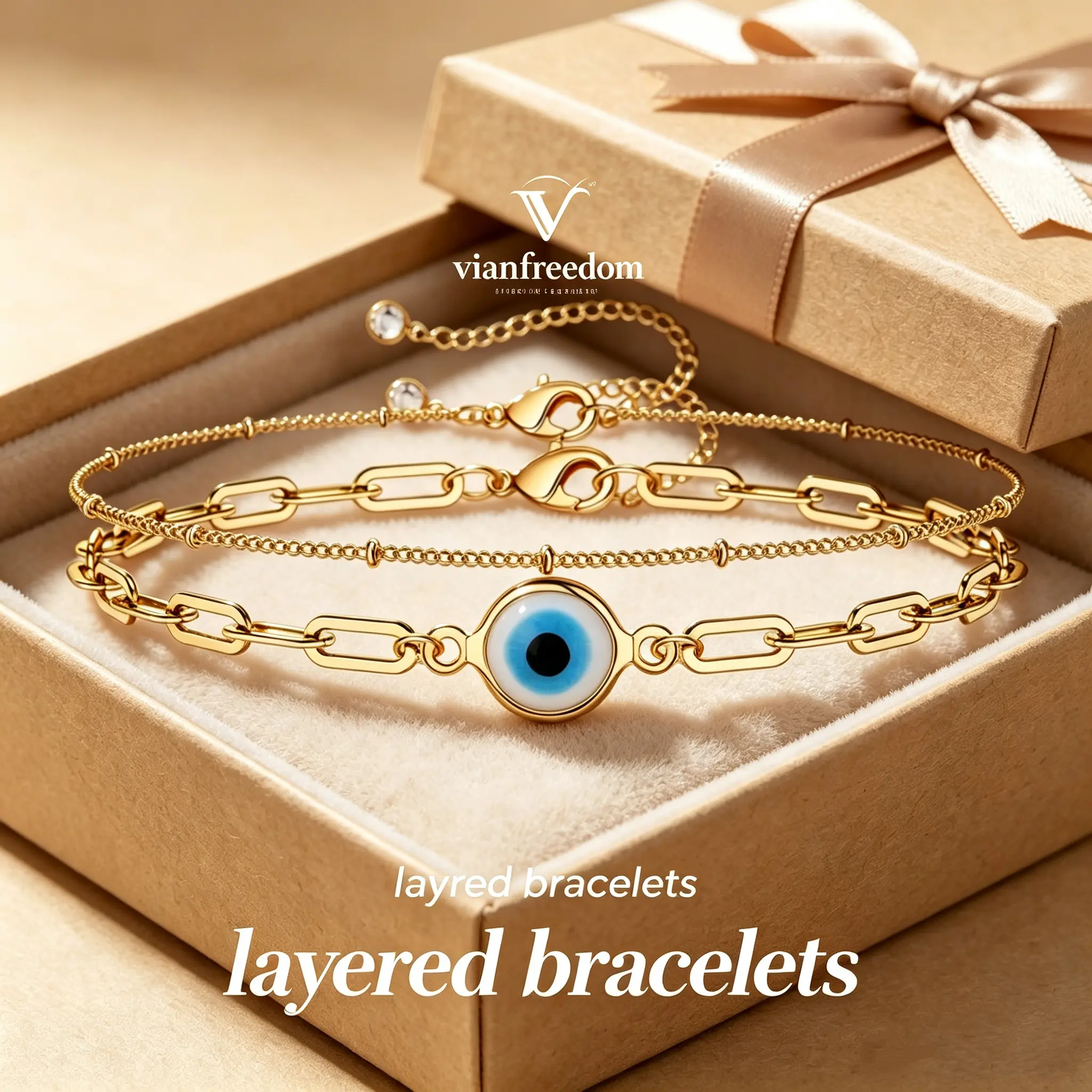 14K Gold Filled Evil Eye Anklet Set  Dainty Layered Beach Anklets for Women men classic couple barcelets pure copper