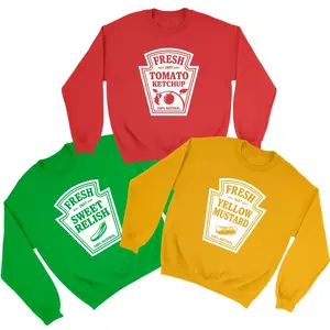 Ketchup Halloween Sweatshirt, Cosplay Party Shirt, Matching Condiment Shirts, Ketchup Relish Mustard Mayo Sriracha Halloween Sweaters