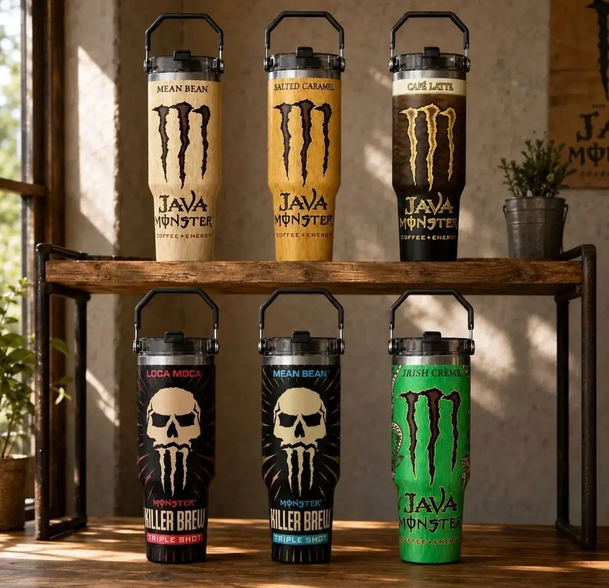 Monster x Coffee& Energy Drink Inspired Tumbler 20oz 30oz 40oz | Stainless Steel Insulated Travel Mug with Handle | Gift for Beverage Lovers