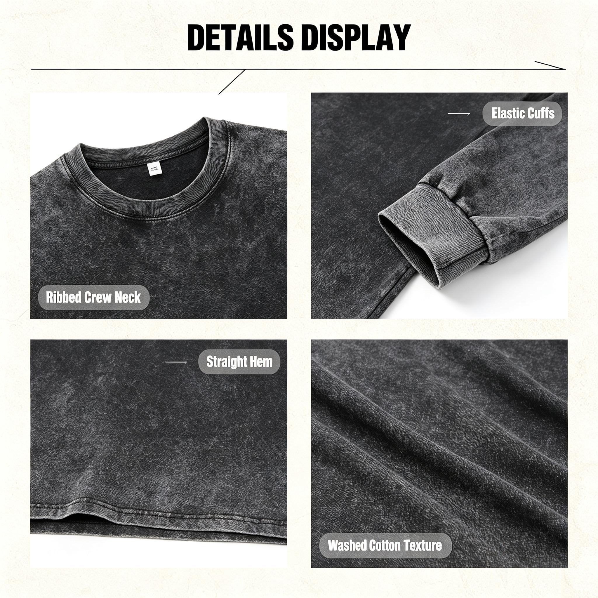 Men's 4-Pack Vintage Acid Wash Heavy Cotton Long Sleeve Tops - Distressed Look, Fitted Cut, Unisex Retro Crew Neck Shirts, Multi-Size Casual Commute Streetwear Tees