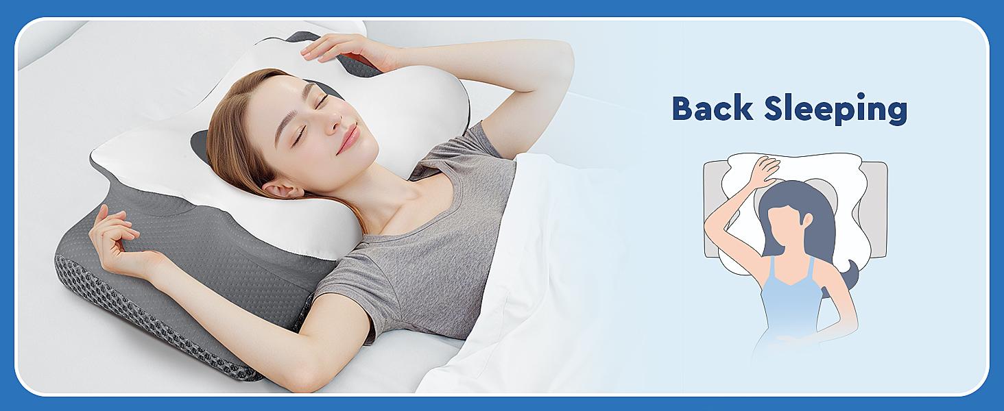 Cooling Memory Neck Pillow, Adjustable Ergonomic Memory Foam Cervical Support, Double-Sided Contoured Neck Support Pillow with Zoned Design, Extra-Large Armrest & Shoulder Support for Side, Stomach and Back Sleepers, CertiPUR-US Certified, Best Gift
