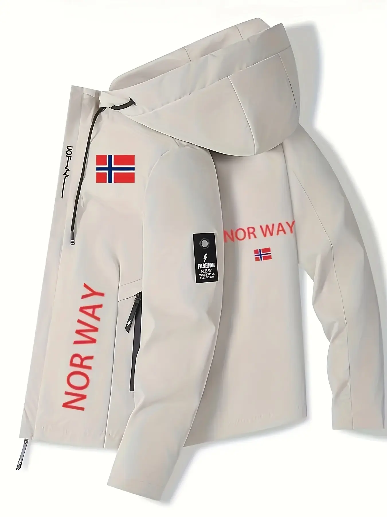 Men's Norway Flag Fashion Letter Print Jacket, High-Quality Soft Shell, Polyester, Outdoor Motorcycle Coat, Spring & Fall Casual Wear