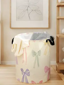 Durable Laundry Basket with Handle, Bow Print Design, Foldable Clothes Storage Bin, Large Capacity Toy Organizer for All Seasons