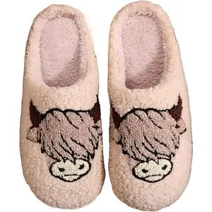 Cartoon Animal Cow Head Indoor Slippers,House Slippers,Comfortable Warm Home Shoes for Men Women Couples,Fall Winter Season Footwear