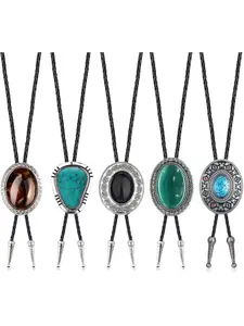 5 Pcs Handmade Bolo Tie for Men Western Cowboy PU Leather Necktie Halloween Costume Accessories for Men Women