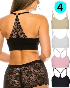 4 Pack Wireless Racerback Sports Bra Seamless Bralette Small-Plus Size Adjustable Strap