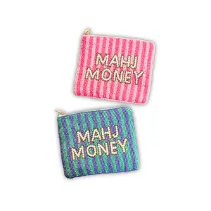 Beaded MAHJ MONEY Mahjong Pouch with Pearls | Mahjong Night Gift Accessory
