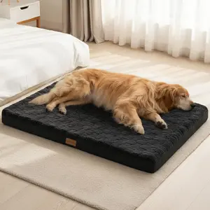 Orthopedic Dog Bed for Large Sized Dogs 36''X24'', Waterproof Soft Comfortable Egg Crate Foam Pet Crate Mat with Removable Washable Cover Nonskid Bottom, Black
