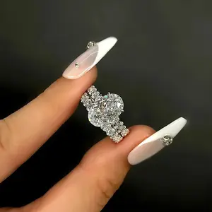 Full Diamond Ring for Women High-End Luxury Fashion Large Zircon Couple Rings Geometric with Oval Accents 9g Statement Piece radiant  cut  ring  engagement oval Sterling Silver Hummingbird Tulip