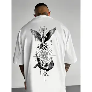 Saint Michael Archangel vs Demon Men's T-Shirt, Tattoo Art Streetwear Oversized Tee, Casual Gothic Urban Fashion, Great for Summer, Street Outings & Daily Wear, Perfect Gift for Gothic Style & Tattoo Enthusiasts